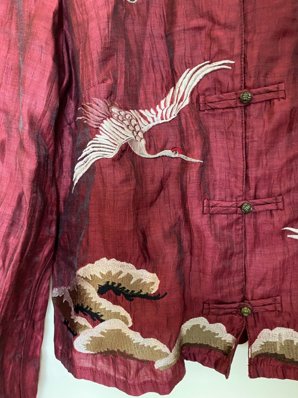 Citron Santa Monica Burgundy Embroidered Crane Blouse - Picture 3 of 7